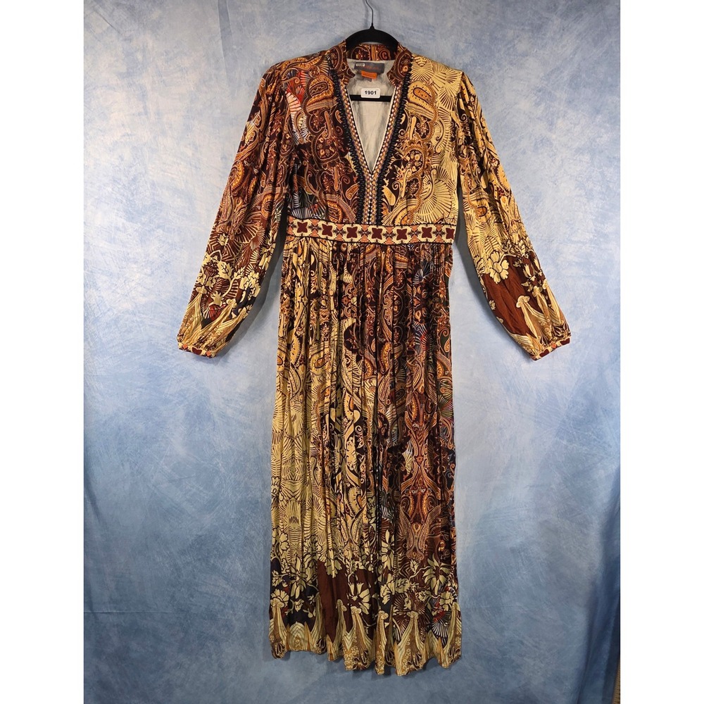 Bhanuni by Jyoti Womens Paisley Beaded V-Neck Maxi Dress Brown Multi Size 4